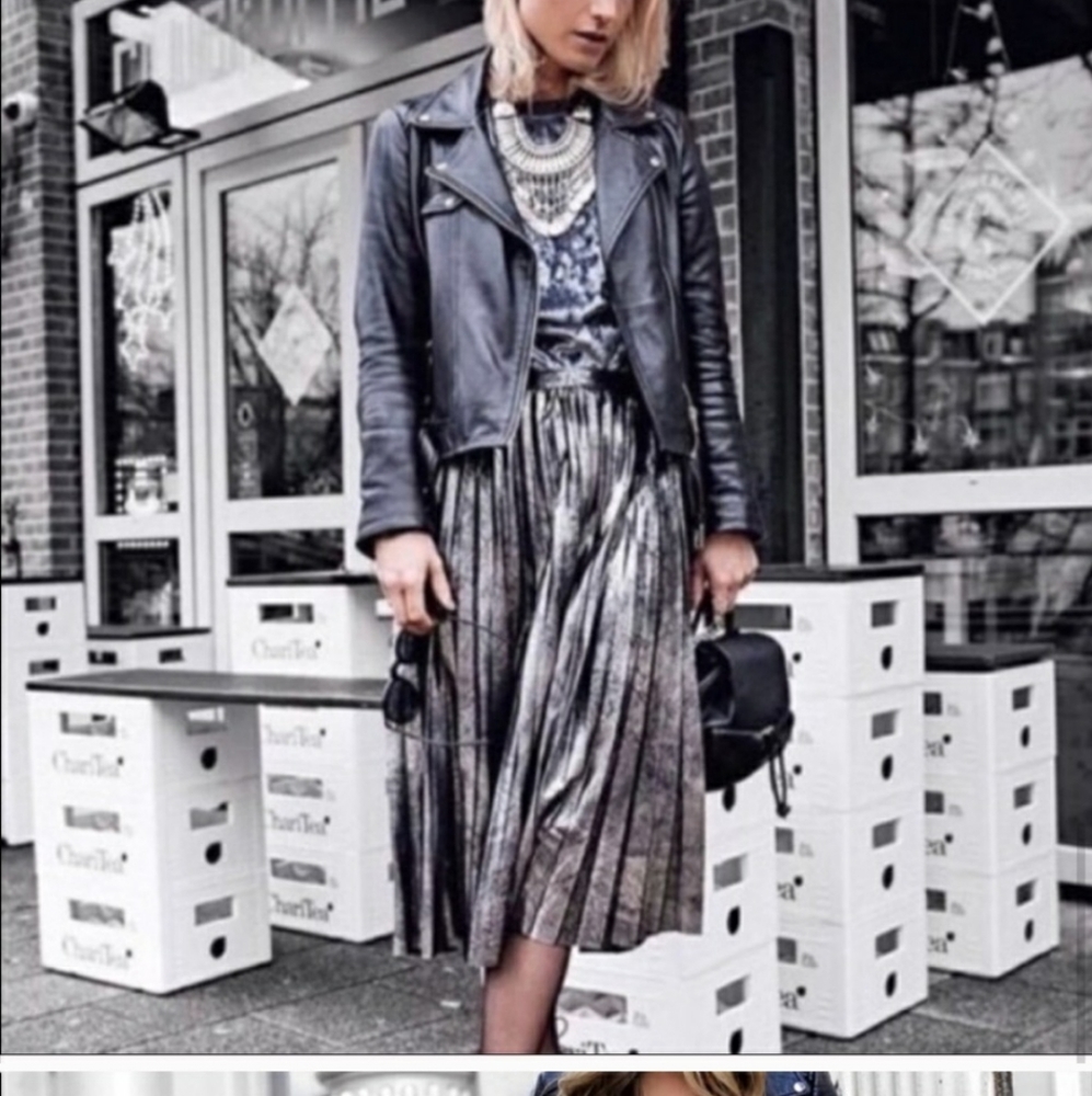 Zara Metallic Silver Midi Skirt